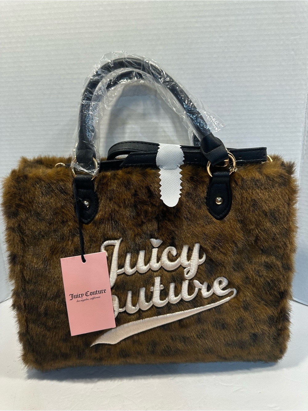Juicy Couture Brown Faux Fur Tote with Black Handles